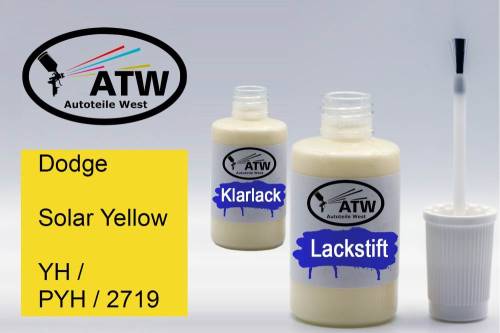 Dodge, Solar Yellow, YH / PYH / 2719: 20ml Lackstift + 20ml Klarlack - Set, von ATW Autoteile West.
